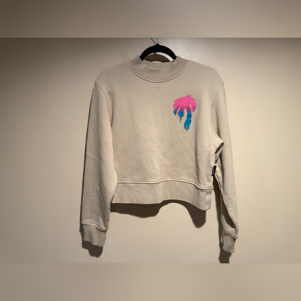 Palm Angels I Love PA Beige Cotton Crewneck boxy Sweatshirt - Picture 4 of 16